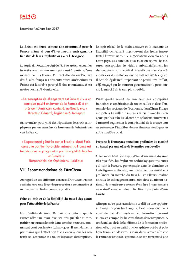 Baromètre AmCham-Bain | Report | 2017 - Page 16