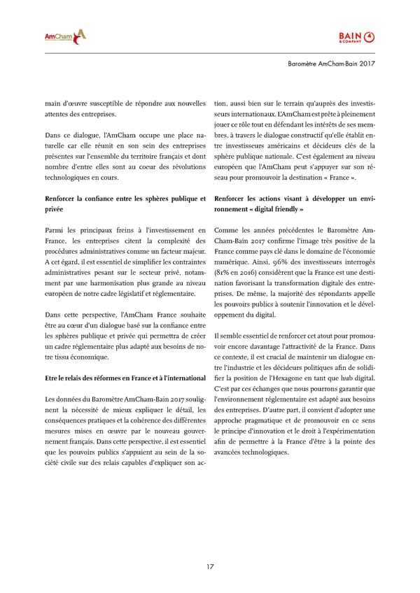 Baromètre AmCham-Bain | Report | 2017 - Page 17